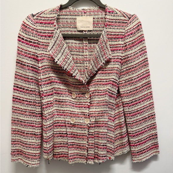 Rebecca Taylor Optic Tweed Blazer Jacket in Candy Apple Striped Multi - Picture 3 of 7